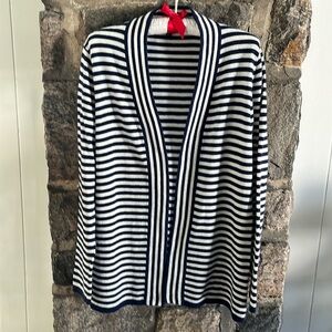 SIZE MP TALBOTS NAVY & WHITE STRIPED V-NECK CARDIGAN